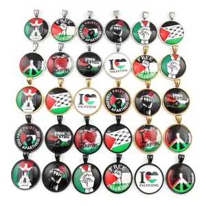 Collier pendentif cabochon en verre drapeau Palestine bijou signe de paix mode