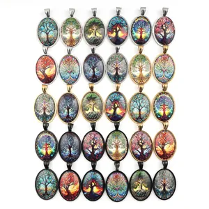 Tree of Life glass cabochon oval pendant necklace fashion accessories jewelry wholesale