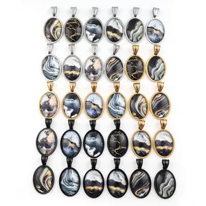 Pendentif cabochon en verre alliage ovale collier vintage galaxie marbre bijou accessoire