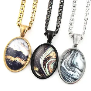 Collier Pendentif Pierre du Temps Ciel Étoilé en Acier Inoxydable Mode Rond Luxe Bijoux Cadeau Pour Femmes Hommes