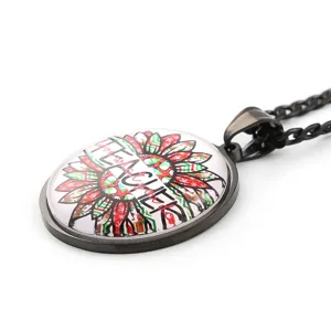 Collier pendentif cabochon verre tournesol enseignant, bijou mode chaîne noire cadeau.