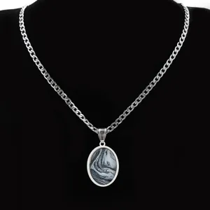 Collier pendentif gemme du temps ovale exquis avec chaîne en argent pour les femmes