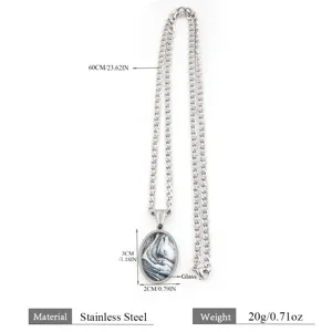 Collier en acier inoxydable avec pendentif en verre, chaîne de 60cm, bijou élégant.