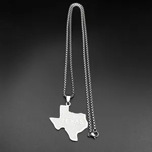 Collier pendentif carte du Texas en acier inoxydable style hip-hop pour hommes femmes.