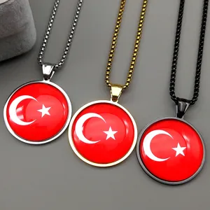 Collana con Pendente in Acciaio Inossidabile Bandiera della Turchia Gemma del Tempo Stile Etnico Retrò per Uomo Donna Gioielli