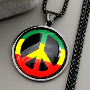 Vintage peace sign time gemstone pendant necklace with black chain for women daily wear