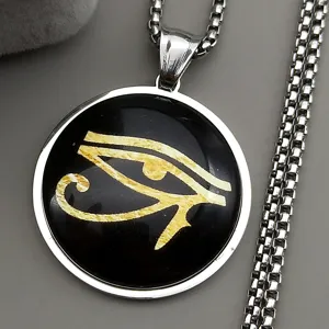 Stainless steel Eye of Horus pendant necklace, Egyptian mythology jewelry accessory for men women.