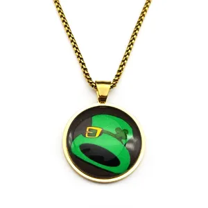 Collier de chaine dores avec pendentif chapeau de leprechaun vert bijou de fete!