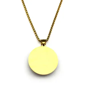 Minimalist gold titanium steel round disc pendant necklace detail view fashion jewelry item