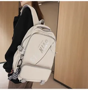 Großer Freizeitrucksack für Schüler und Studenten, stilvoller Alltags-Schulrucksack beige.