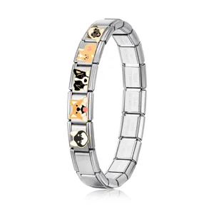 Bracelet a breloques modulable en acier inoxydable avec motifs de chiens mignons elements DIY pour tous
