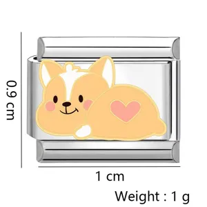 Breloque modulaire corgi en acier inoxydable bracelet DIY mignon chiot accessoire 0.9x1cm
