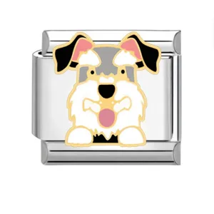 Détail de maillon charm italien chien en acier inoxydable pour votre bracelet DIY.