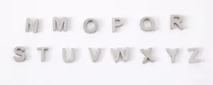 Silver metal alphabet letter N-Z charms detail view for DIY jewelry bracelet making.