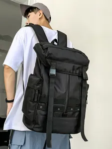 Men's black tactical utility backpack, large capacity travel casual daypack for outdoor sports.