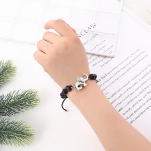 Silber Elefant Anhänger Perlen Geflochtenes Armband Handgefertigter Schmuck Geschenk