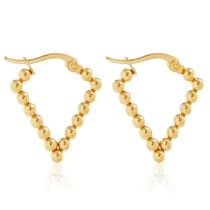 Gold stainless steel beaded triangle hoop earrings for women fashion jewelry main view
