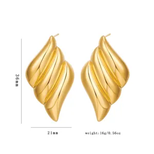 Stylish stainless steel 18K gold plated geometric three layer wing earrings for women daily wear