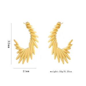 Stainless steel 18K gold plated geometric multi-layer wing earrings detail showcase.