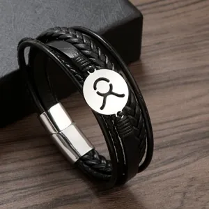 Men Multi-layer Braided Leather Bracelet Taurus Zodiac Stainless Steel Magnetic Clasp