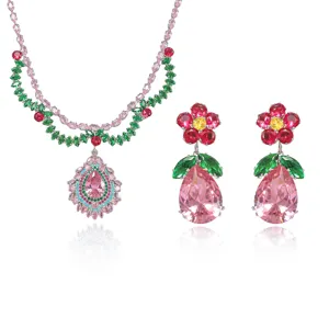 Set di gioielli collana orecchini fiore goccia cristallo per donne abito sera