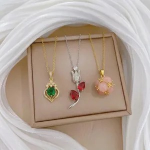 Titanstahl Blume Anhänger Halskette Für Damen Strass Schlüsselbein Kette Leichter Luxus Botanischer Mode Schmuck