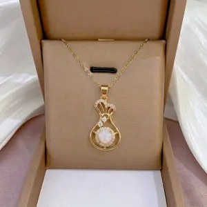 Gold Opal Geldbuettel Halskette filigraner Zirkon Anhaenger modischer Schmuck fuer Damen Alltag