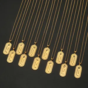 Vintage Stainless Steel 18K Gold Plated Twelve Zodiac Constellation Pendant Necklace Luxury Rhinestone Dog Tag Chain Necklace For Men Women Unisex Holiday Party Decorative Jewelry Gift