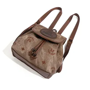 Bruine canvas rugzak dames reizen casual dagrugzak stijlvolle vintage schooltas