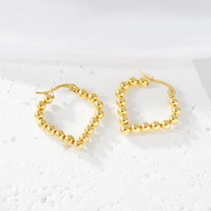 Elegant 18k gold plated beaded hoop earrings for women, stylish minimalist stainless steel jewelry.