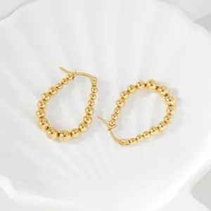 18K Gold Plated Stainless Steel Beaded Hoop Earrings Chic Geometric Women Jewelry