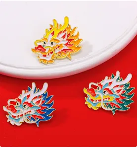 Chinese dragon enamel brooch alloy badge colorful metal pins for clothing bag decoration