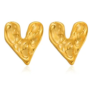 Gold irregular heart earrings stainless steel trendy fashion jewelry for daily wear.