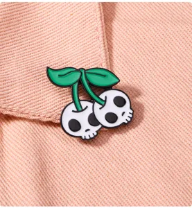 Skull cherry enamel pin brooch gothic punk clothes decoration accessories scarf buckle badge.