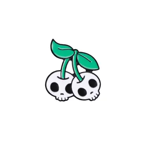 Punk skull cherry enamel brooch pin, gothic drip oil alloy clothing accessory for women.
