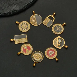 Vintage Stainless Steel Rhinestone Enamel Pendant For Men Women Halloween Geometric Evil Eye Cross Round Pendant Jewelry Gift