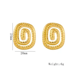Gold stainless steel geometric swirl earrings for women, stylish daily jewelry 24x20mm