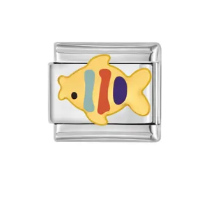 Stainless steel Italian modular charm with colorful fish enamel design for DIY bracelet.