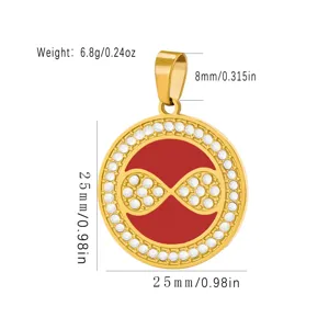 Stainless steel red enamel crystal round pendant necklace detailed size chart photo
