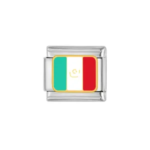 Stainless steel Italian charm link featuring a vibrant national flag design detail.