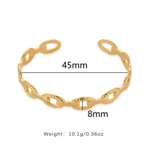 Stainless steel 18k gold plated geometric chain open cuff bracelet detailed size view