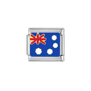 Stainless steel Italian charm bracelet link featuring the Australian flag design for DIY jewelry.