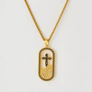 Gold cross pendant necklace for women, 18k gold plated vintage style fashion jewelry gift.