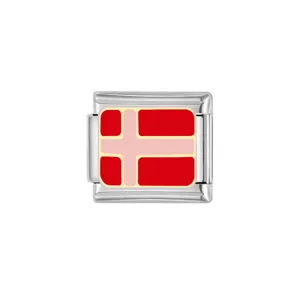 Stainless steel Italian charm bracelet link with national flag pattern detail view