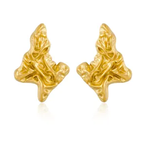 Gold stainless steel geometric earrings for women, stylish minimalist metal ear studs detail
