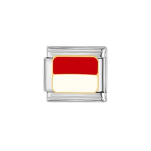 Stainless steel Italian charm bracelet link with red and white flag pattern DIY jewelry part