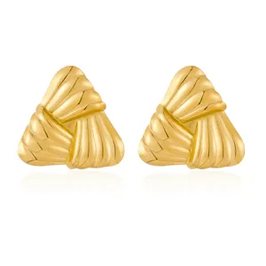 Elegant gold triangle stud earrings with a unique textured geometric design for stylish women.