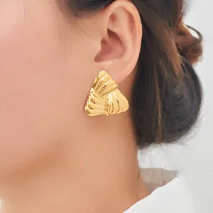 Women gold stainless steel geometric triangle earrings fashion ear stud jewelry detail view