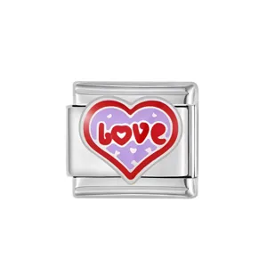 DIY stainless steel modular charm bracelet link with love heart pattern for custom jewelry making