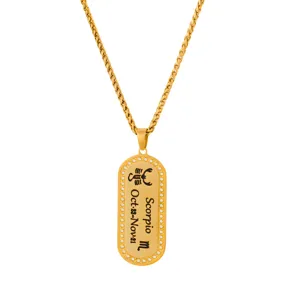 Gold Scorpio zodiac pendant necklace stainless steel dog tag jewelry gift for men and women